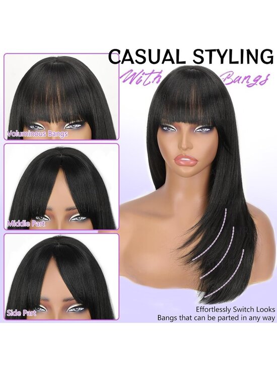 Women\'s Natural Black Heat Resistant Middle Length Natural Layered Straight Wig main image 5